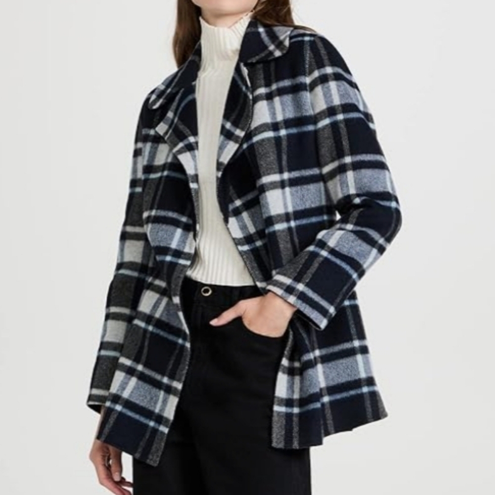 NWT Theory Women's Plaid Wool Alpaca Belted Wrap Overlay Coat Size Medium - Picture 12 of 14